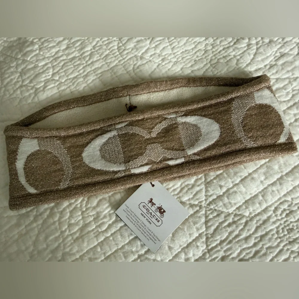 Rare Coach Glitter Knit Winter set NWT Scarf/Gloves/Headband Signature C Logo